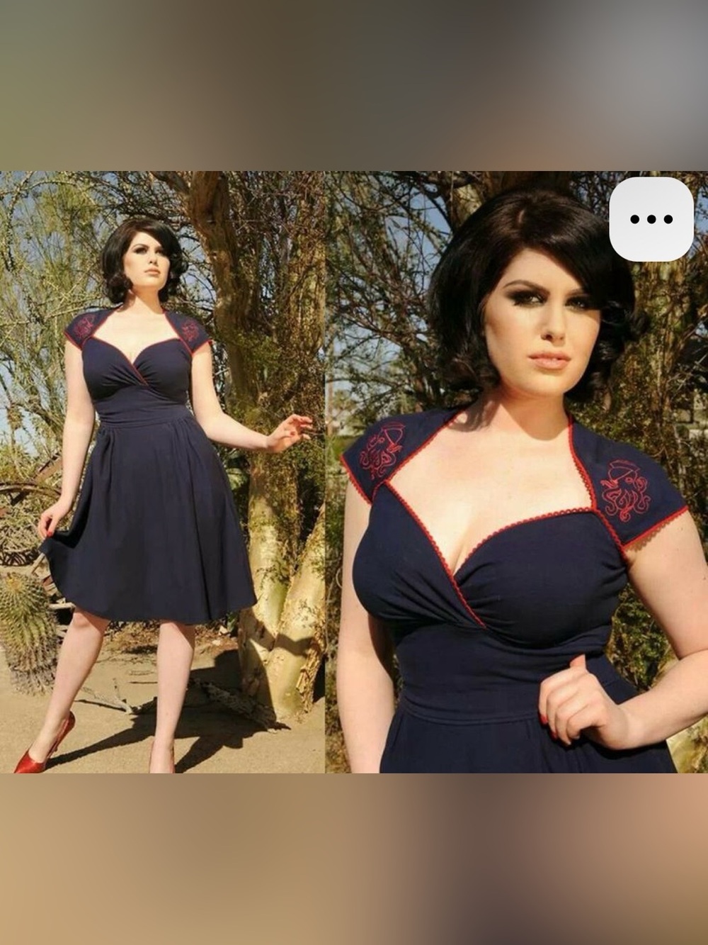 Pinup Couture PUG Luscious Stretch Dress In Navy Octopus Embroidery Size 2X NWOT